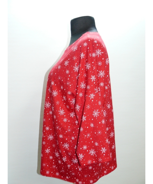Bluzka w luźnym stylu oversize - czerwona w śnieżynki